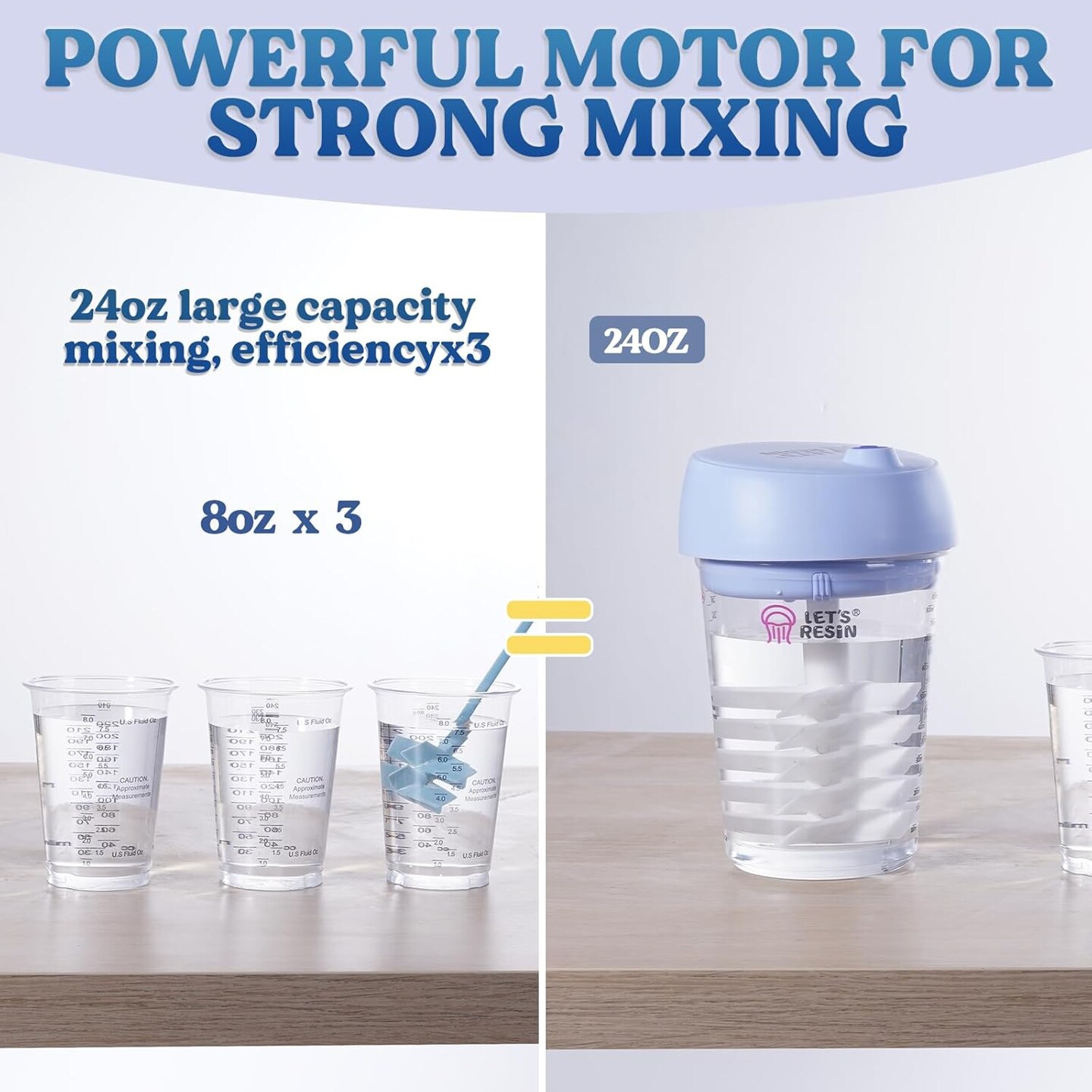 LET&#x27;S RESIN Auto Resin Mixer, Hands-Free Easy Clean Epoxy Mixer, Electric Stirrer for 24Fl.oz Mixing, Resin Supplies for Resin Casting, Molds, Soap Making(10pcs 32oz Mixing Cups) Blue