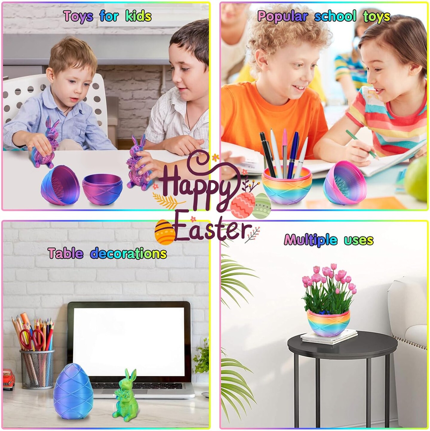 3D Printed Easter Bunny Eggs, Easter Gifts for Kids, Home Desk Decor, Cute Rabbit Eggs Easter Basket Stuffers Toy Gift for Boys and Girls (Green)