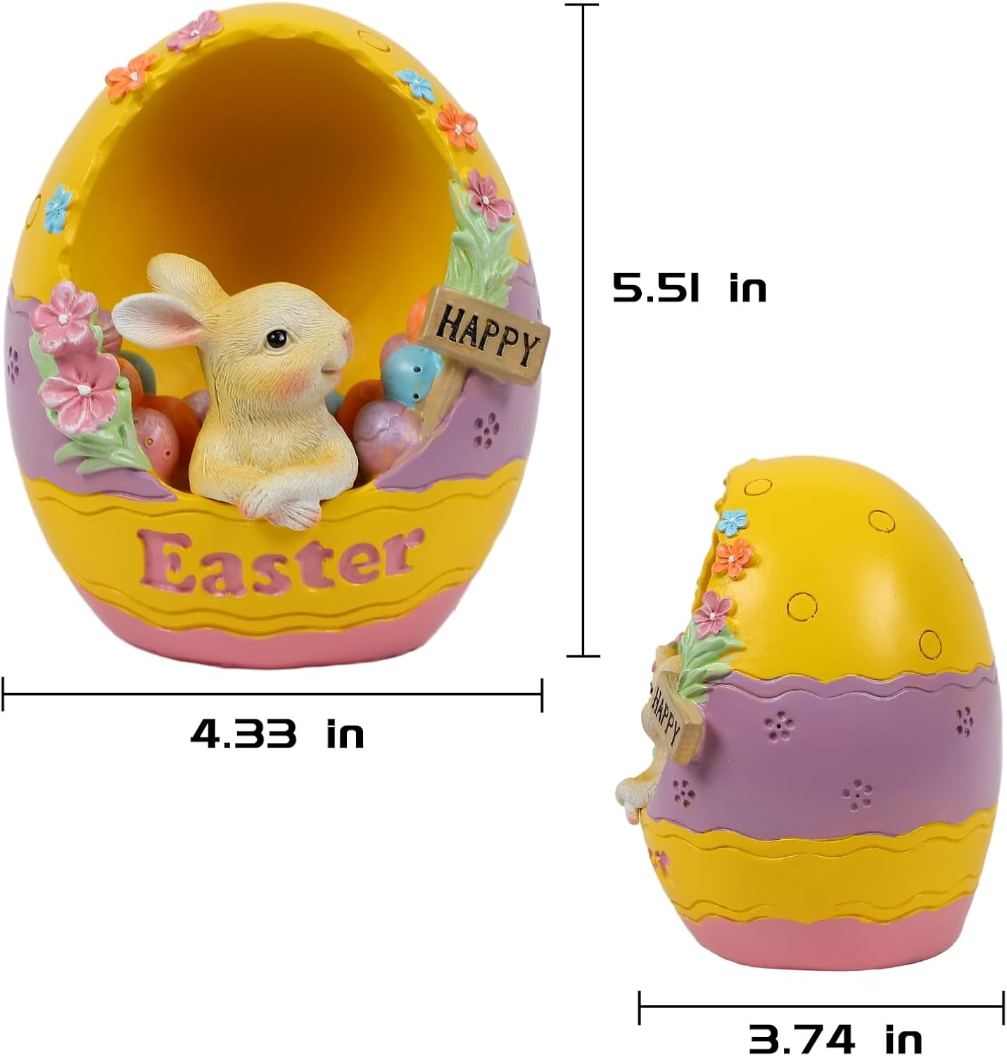 Lighted Easter Bunny Egg Decorations, Easter Rabbit Egg Figurines Tabletop Resin Figurine