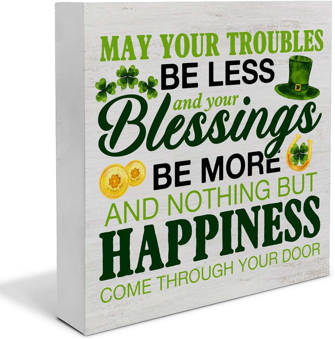 St. Patricks Day Decor, Rustic Irish Blessings Decor May Your Troubles Be Less Wood Block Sign Home Tabletop Shelf Desk Decor, St Patricks Day Decorations, 5 X 5 Inches