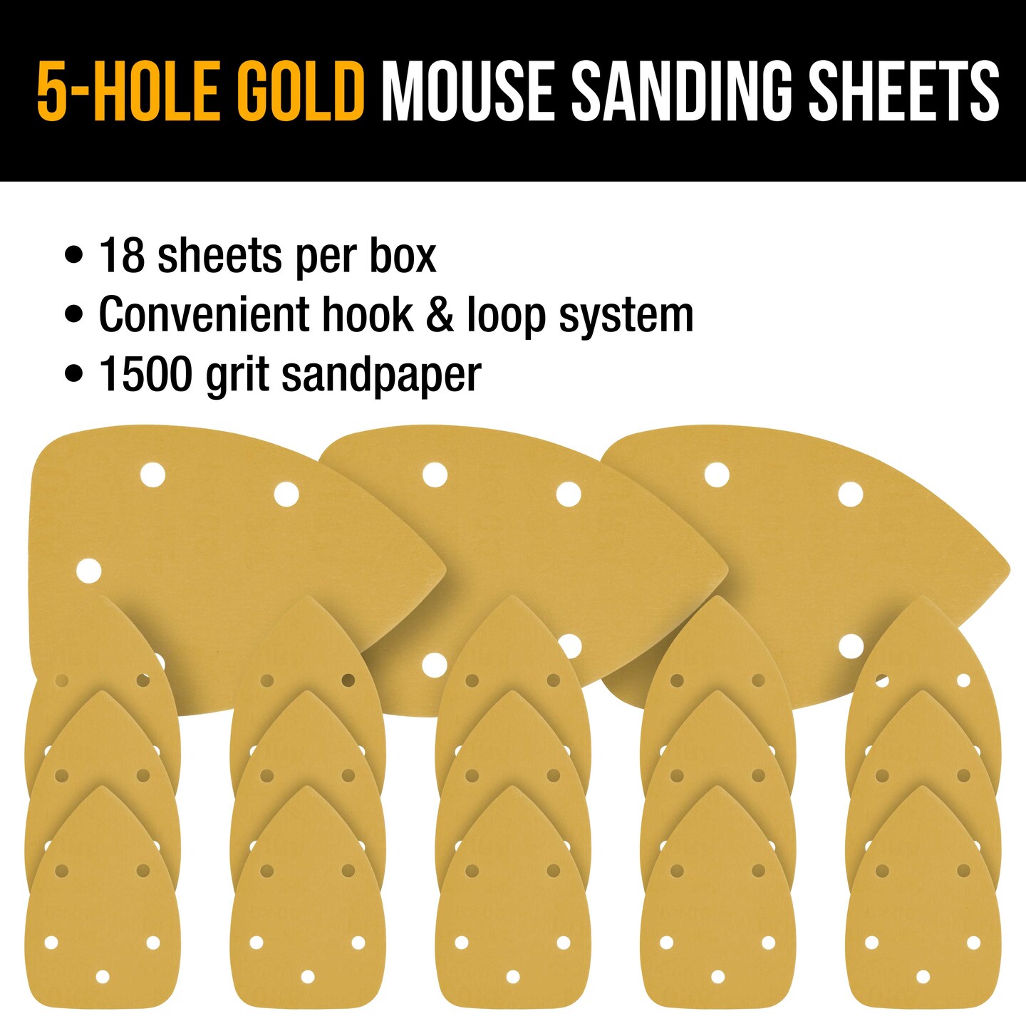 1500 Grit - 5-Hole Pattern Hook &#x26; Loop Sanding Sheets for Mouse Sanders - Box of 18