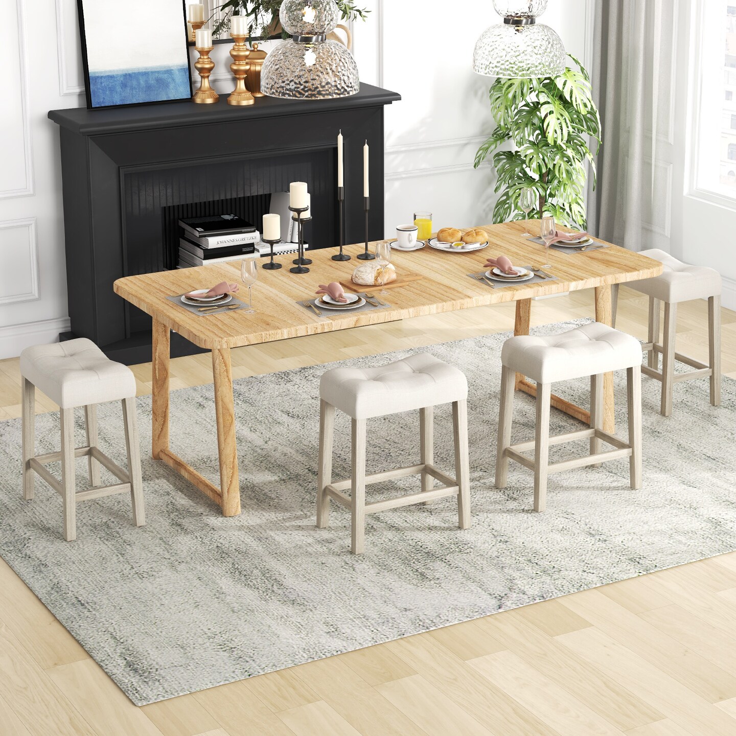 Set of 4 Upholstered Counter Height Bar Stool with Curved Saddle-Seat-Grey