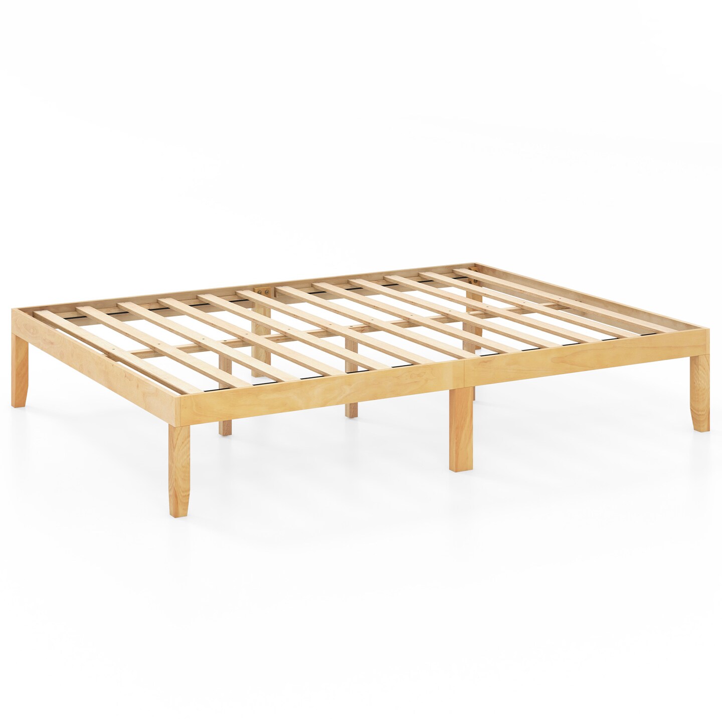 Queen Size Platform Bed Frame with Slats Support and Rubber Wood Legs
