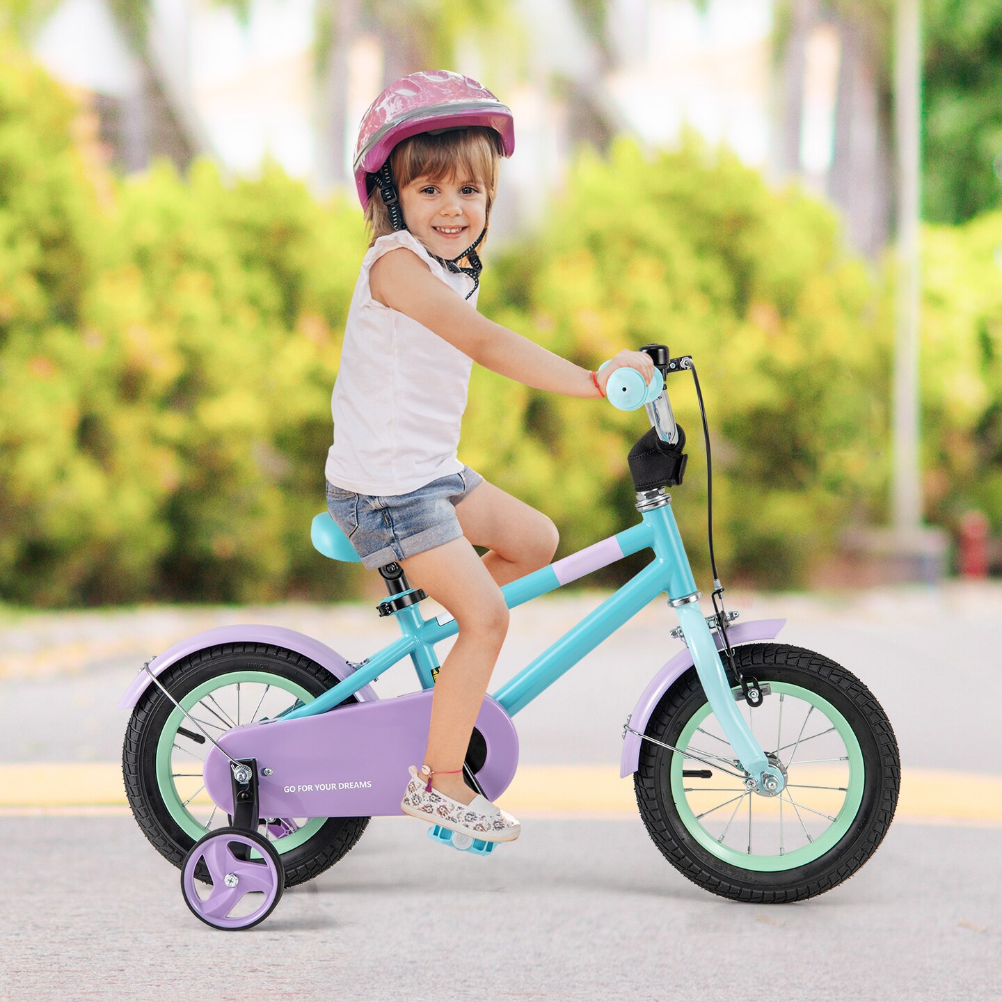 Purple Kids Bike with Adjustable Handlebar and Saddle for Comfortable Riding