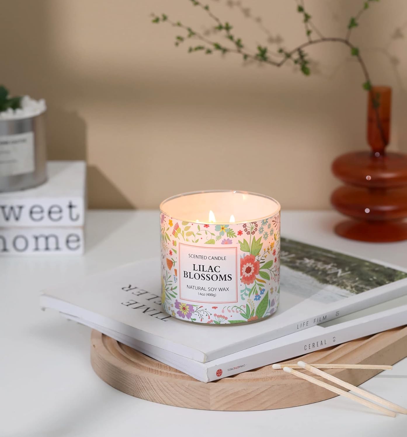 Spring Candle,Easter Scented Candle, Floral Scented Candle, Blossoms Gardenia Scented Candle,Large 3 Wicks, 14 oz