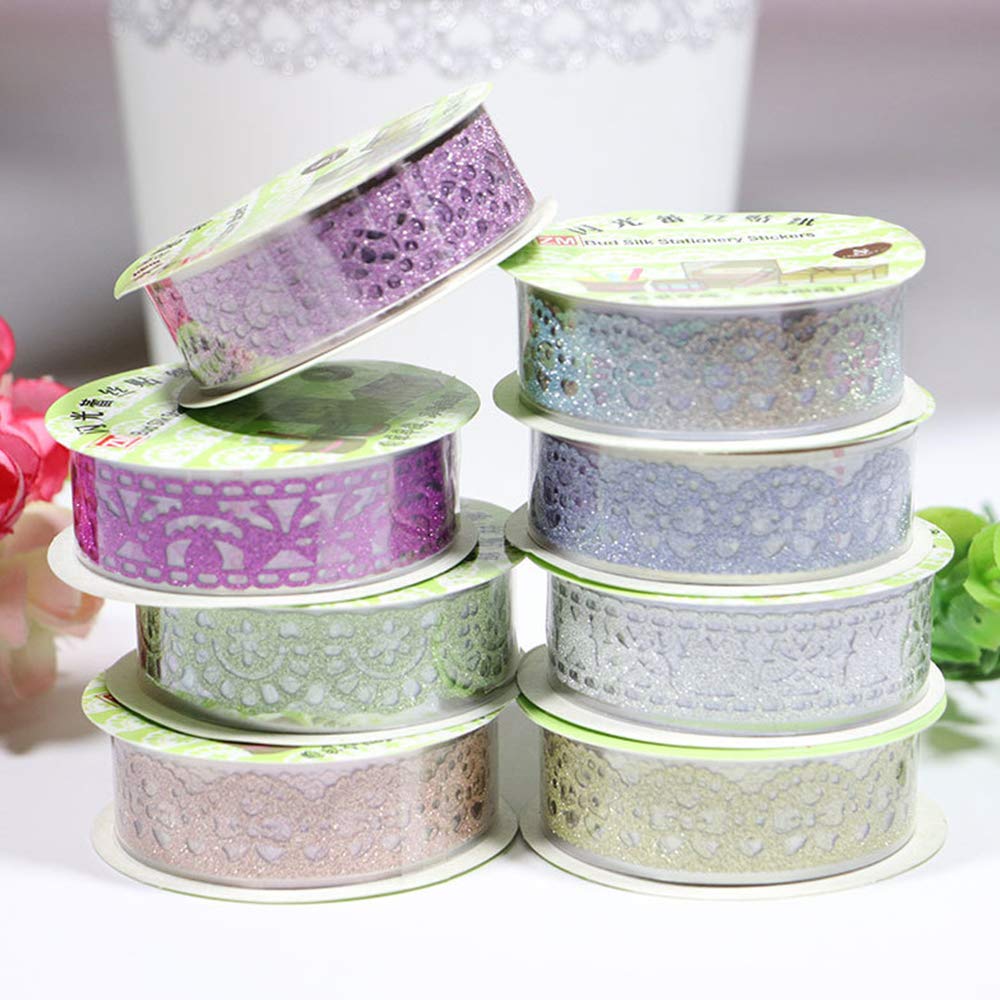 SallyFashion Lace Washi Tape, 6 Roll Lace Pattern Glitter Bling Self-Adhesive Tape Diamond Washi Tape Masking DIY Scrapbooking Lace Tape Sticker Color Random