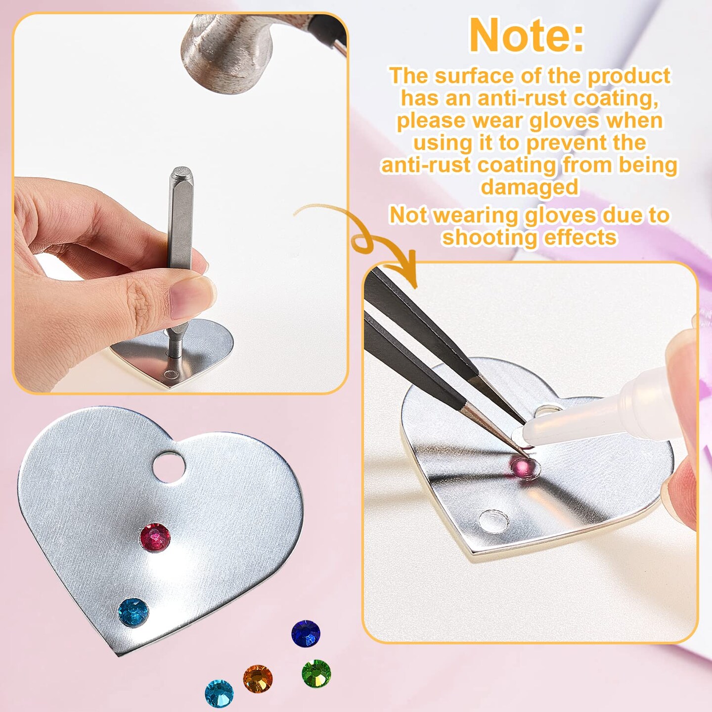 DIY Metal Stamping Kit Crystals Setter Stamping Punches Kit 2600 Pieces Multi Colored Flatback Rhinestones Heart Metal Hand Stamp 5 Pieces Circle Jewelry Design Stamps Jewelry for DIY Crafts, 6 Size