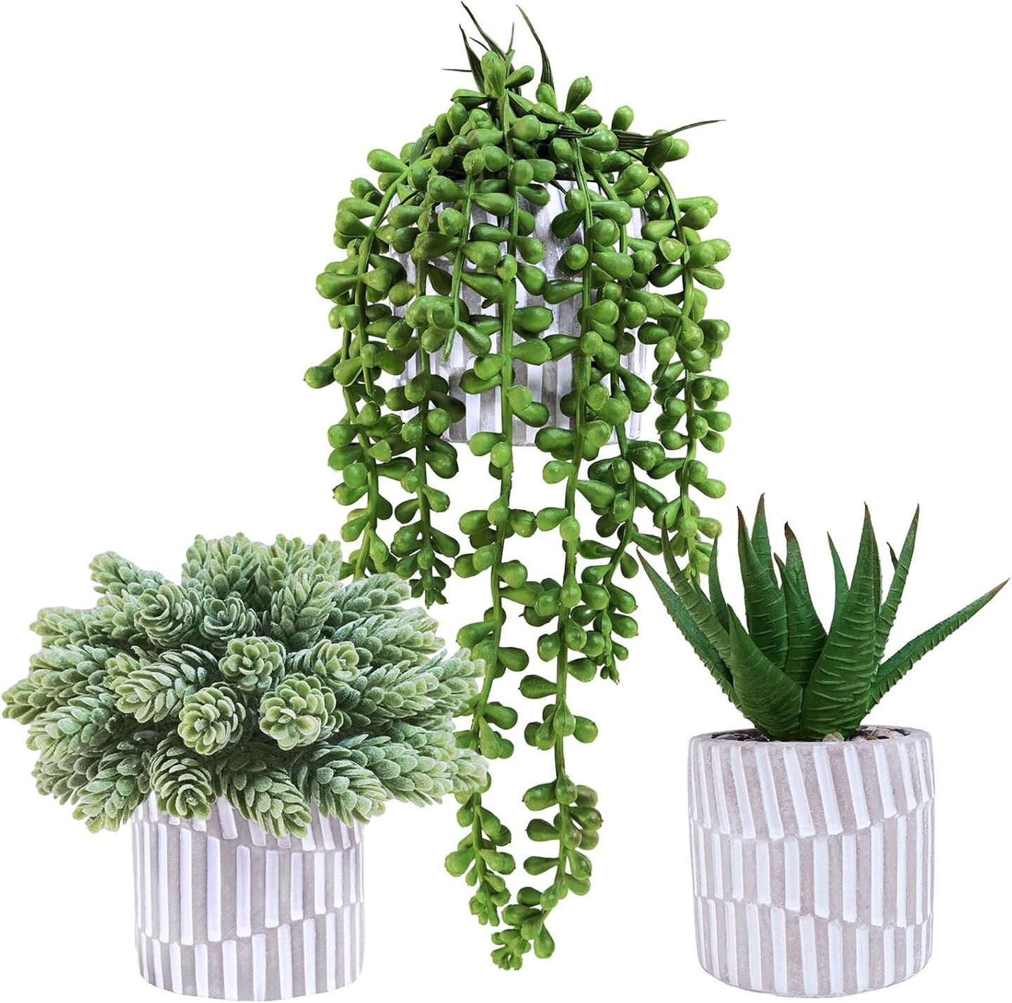 3-Pack Artificial Succulents – Stylish Greenery in Gray Geometric Pots