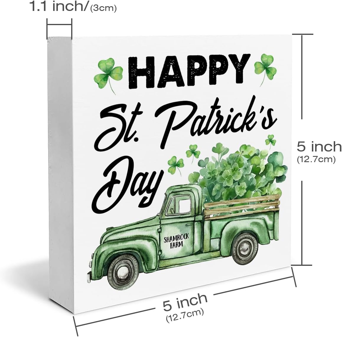 St. Patricks Day Decor Farmhouse Happy St. Patricks Day Shamrock Farm Wood Box Sign St Patricks Day Decorations Country Home Desk Shelf Tabletop Decor