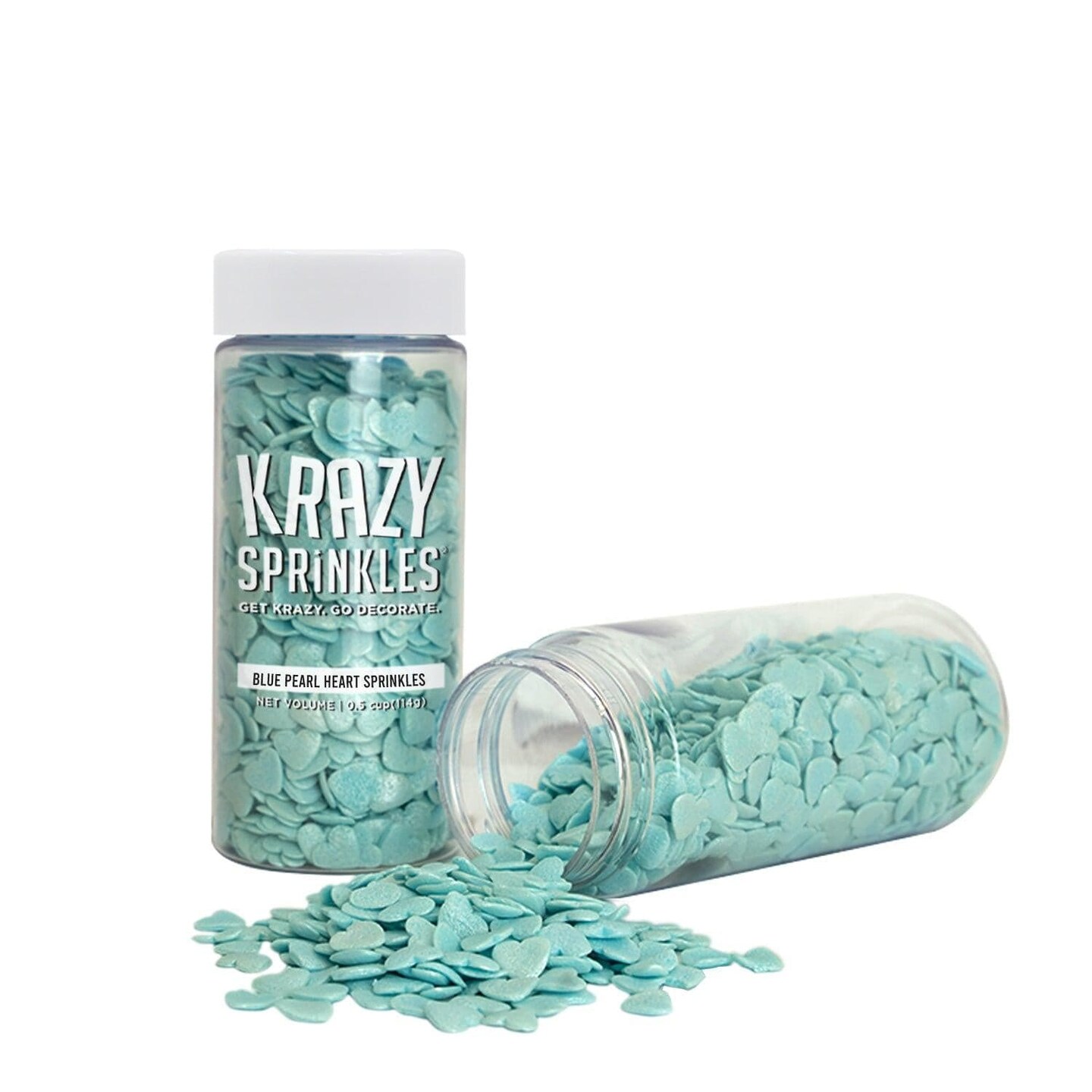 Krazy Sprinkles - Blue Pearl Hearts (1/2 Cup, 1x Jar) for Cakes, Ice Cream &#x26; Cookies