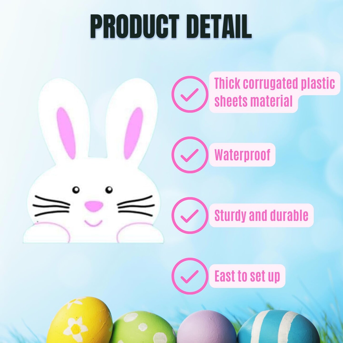 8-Pack Large Easter Decorations Outdoor Yard Signs with Stakes-16 Inch-Weatherproof-Easter Bunny Egg Yard Signs-Waterproof Garden Lawn Walkway Decoration for Easter Outside