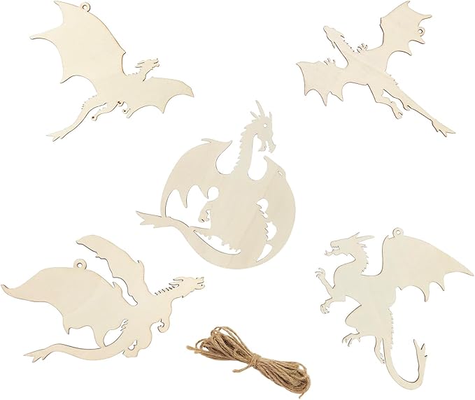 20 Pack 6" Wooden Dragon Cutouts Unfinished Wood DIY Hanging Ornaments Craft Decor