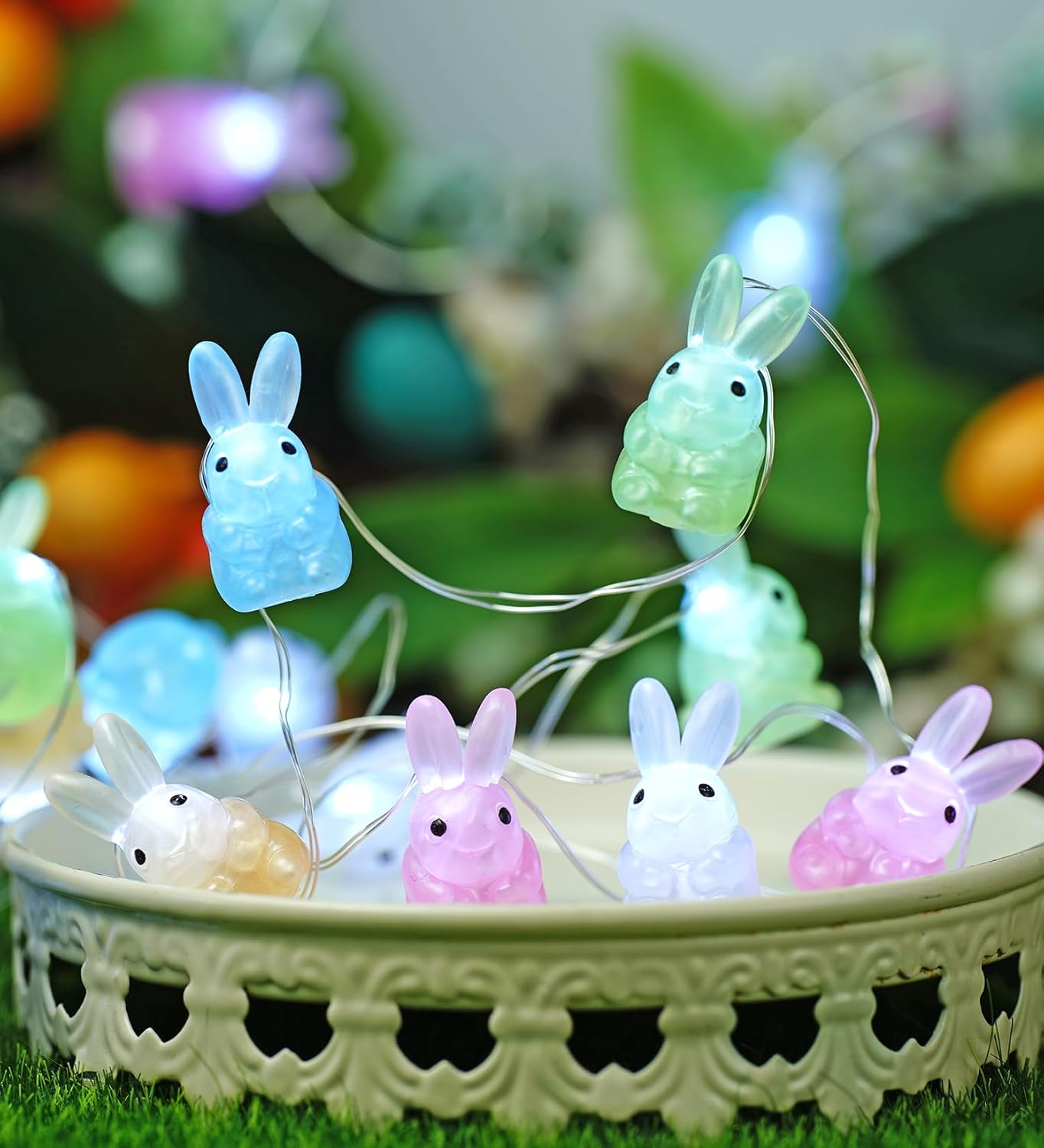 3D Bunny Easter Lights String, 10 ft 30 LEDs Colorful Rabbit Battery Operated String Lights with Remote &Timer, Easter Decorations Indoor, Fairy Lights for Spring Window Easter Decor