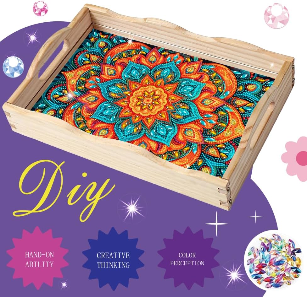 Wooden Serving Trays with Handles 5D Diamond Painting Kits for Adults, Trays Decor Diamond Arts Kits, Home or Farmhouse Decor 7.8x11.8 Inches