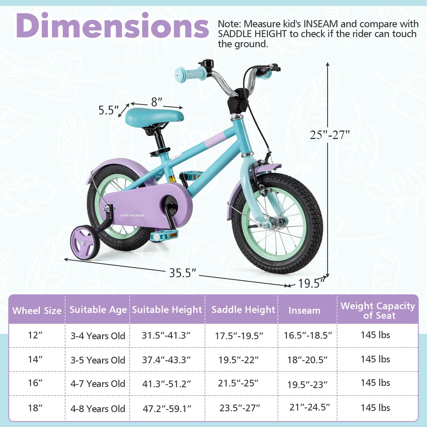 Purple Kids Bike with Adjustable Handlebar and Saddle for Comfortable Riding