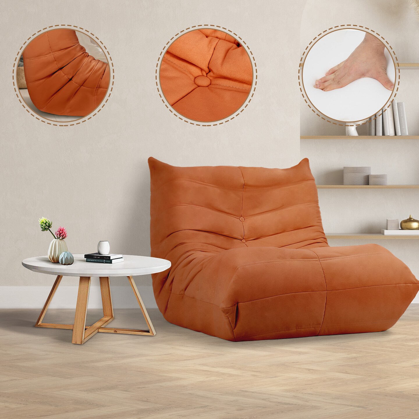 Memory Foam Tufted Lazy Caterpillar Sofa For Reading Room, Game Room, Living Room, Bedroom, Apartment, Lounge, Office