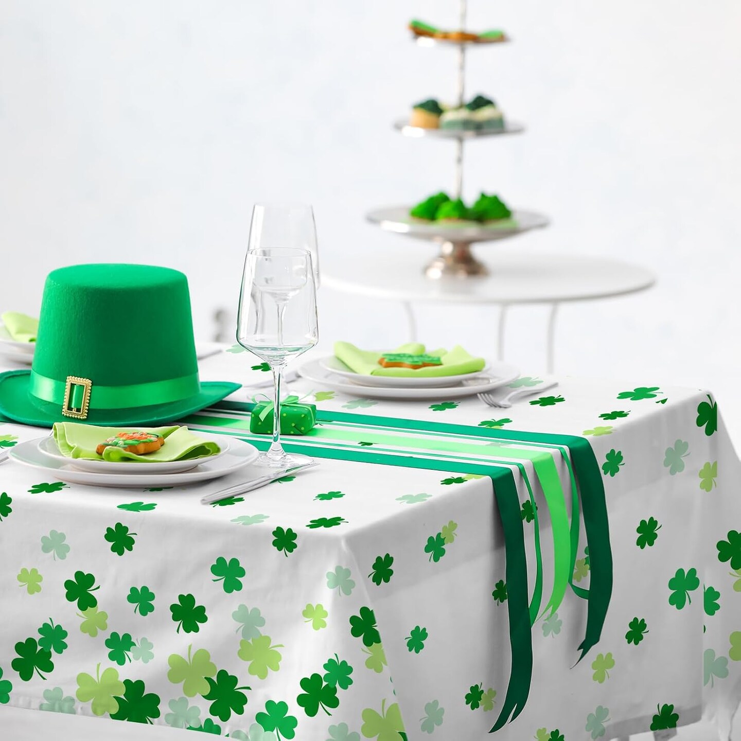 St. Patrick's Day Party Supplies - Irish Themed Lucky Shamrock Plastic Tablecloth