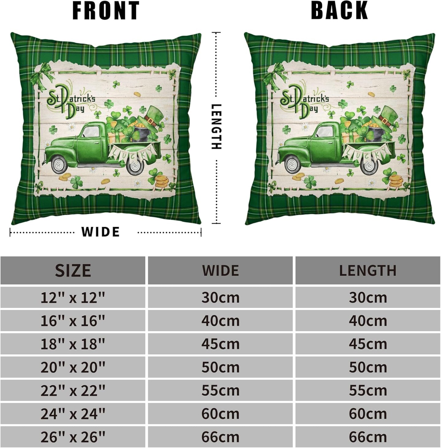 St Patricks Pillows Covers 18x18 Lucky Green Truck Filled with Shamrock Hat Gold Coin Throw Pillow Covers Green Buffalo Plaid