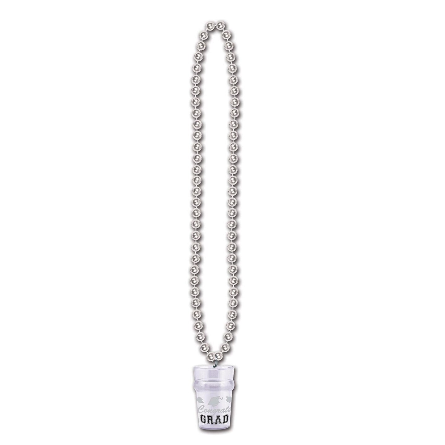12 Pack Beistle Graduation Party Bead Necklaces with Grad Glass - silver
