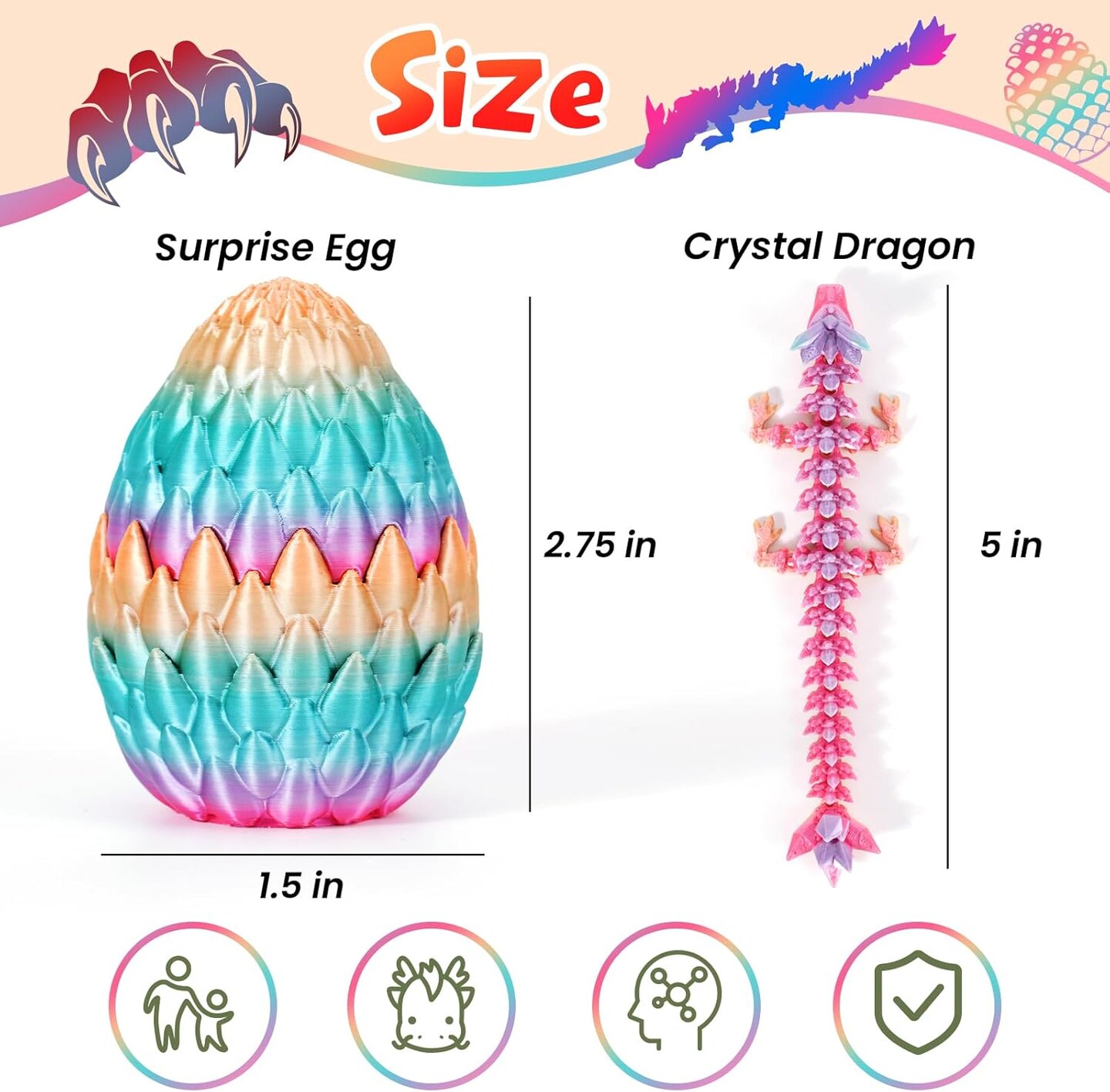 4PCS 3D Printed Dragon Eggs with Dragon Inside,Prefilled Mini Easter Eggs Articulated Crystal Dragon Fidget Toys