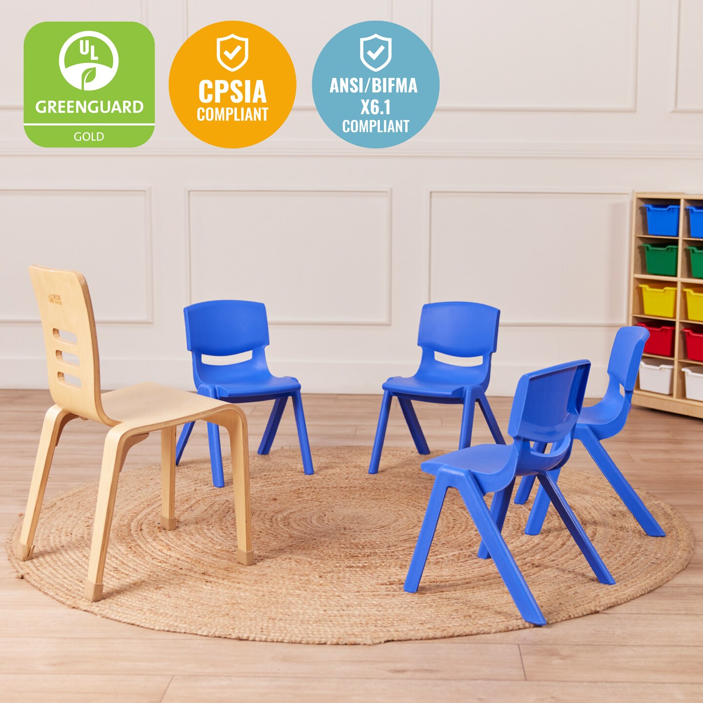 Plastic School Stack Chair for Indoors and Outdoors, Flexible Seating, 12in Seat Height, 4-Pack