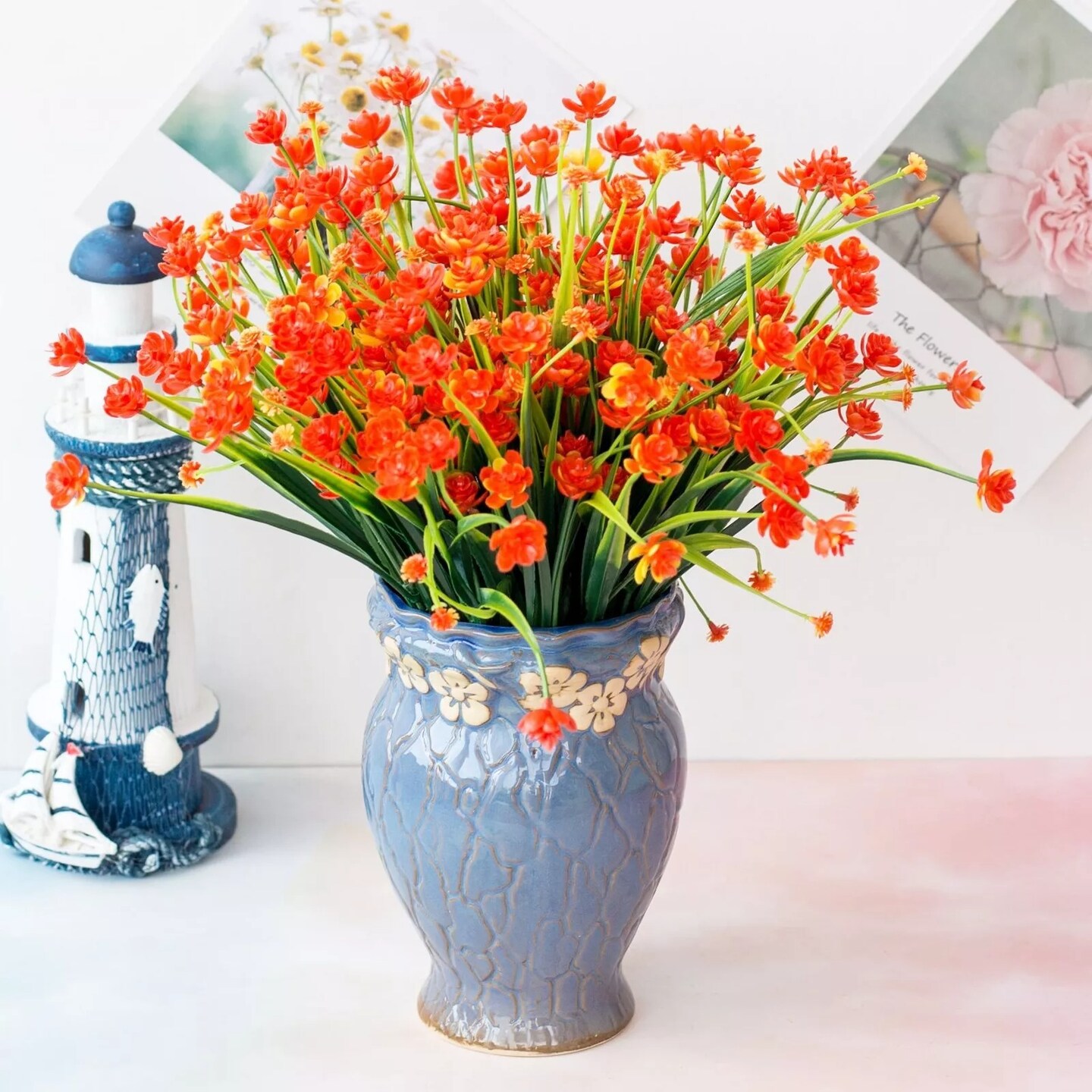 4pcs Artificial Flower Orange Small Lotus Home Decor