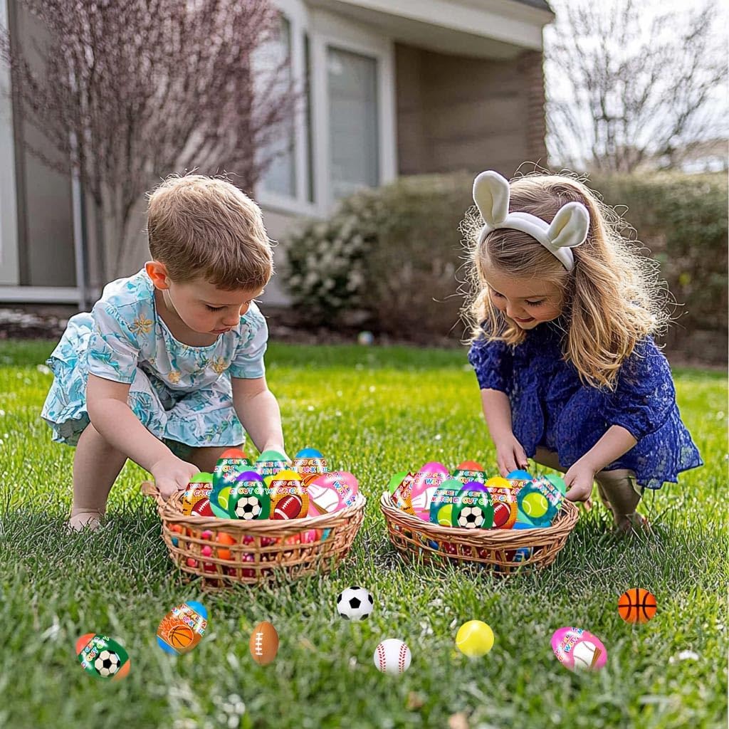 12 Pieces Prefilled Easter Eggs with Mini Football Basketball Squishy Toys Great