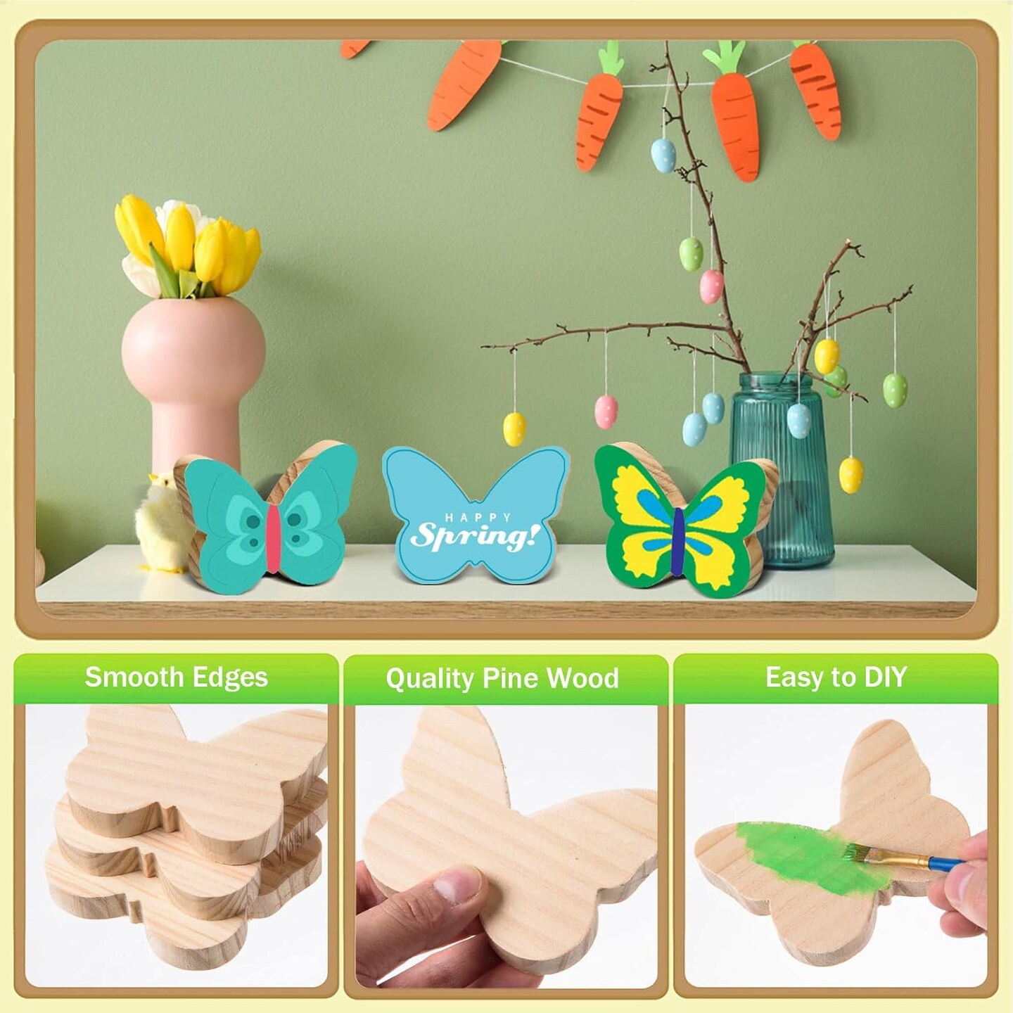 12 Pcs Butterfly Wooden Cutouts Unfinished Butterfly Shaped Table Signs Wood Butterfly Blocks to Paint Blank Wooden Table Centerpieces for DIY Crafts Spring Home Tiered Tray Decor,3.94x2.95