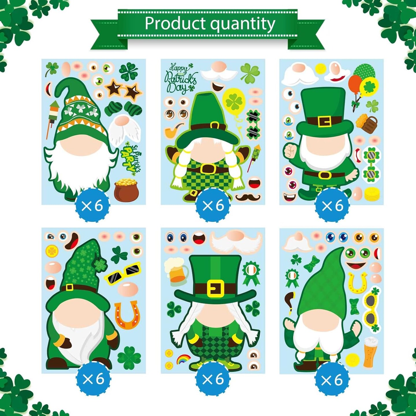 36 Sheets St Patrick&#x27;s Day Stickers Make a face Sticker for Kids