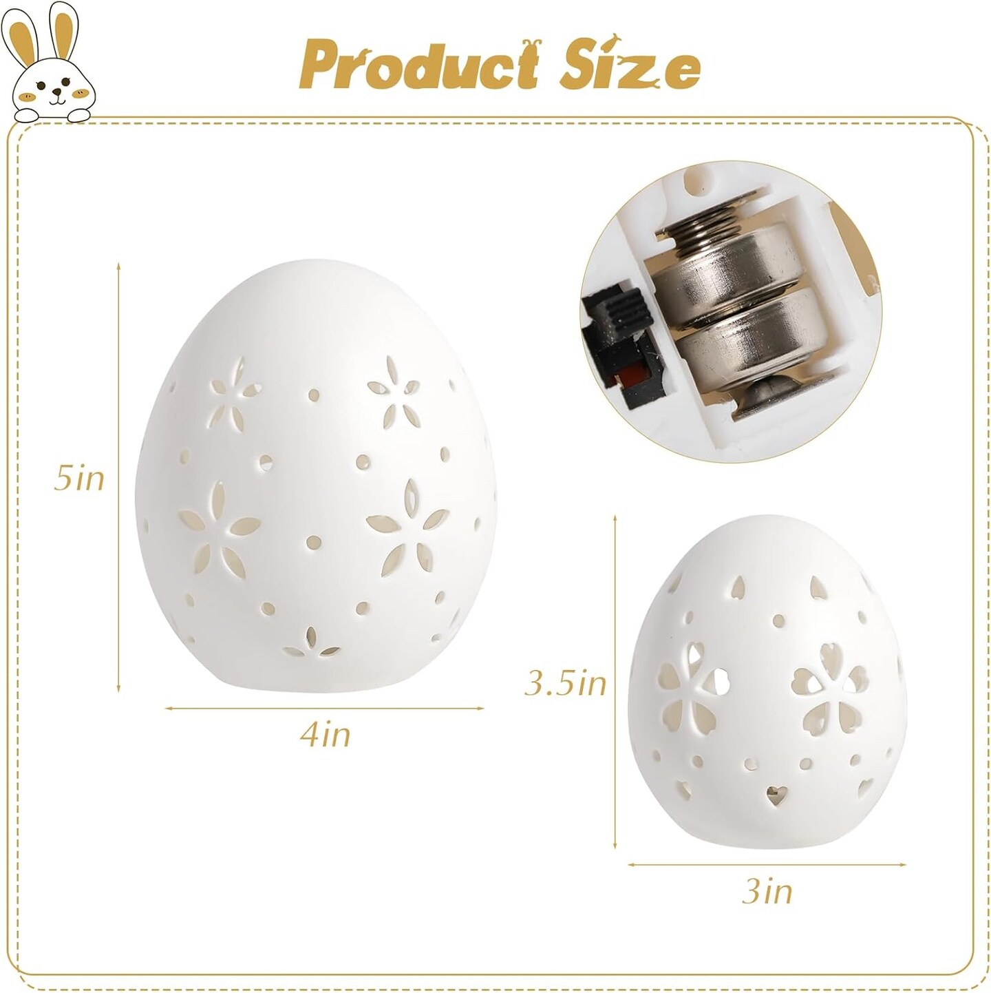 Easter Decorations: White Ceramic Lighted Easter Egg Set of 2, Farmhouse Rustic Hollow Easter Eggs Light Up Tabletop Statue