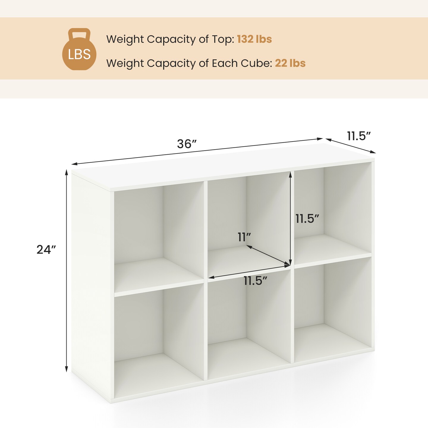 White 6-Cube Storage Organizer Shelf Engineered Wood Bookcase for Living Room or Bedroom