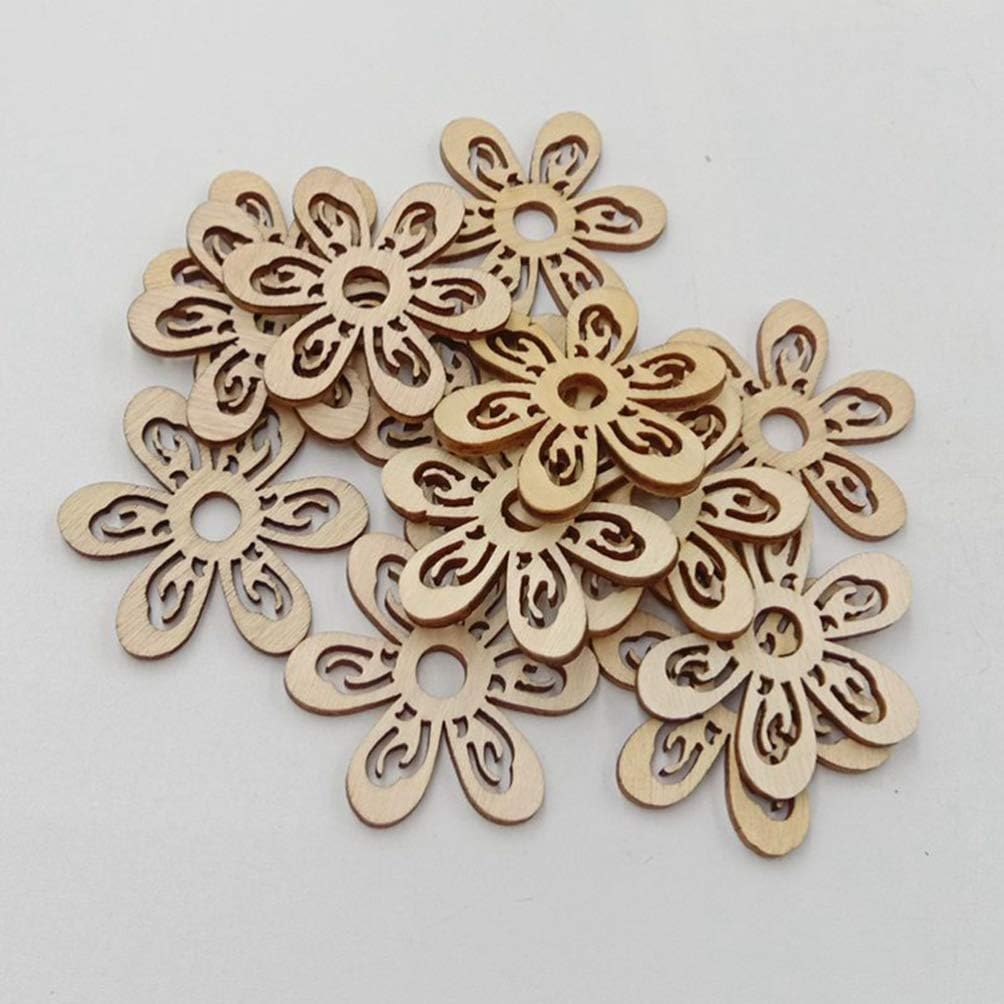 20 Pcs Flower Wood Shapes Craft Wooden Slices DIY Unfinished Wood Ornament for DIY Art Home Decoration