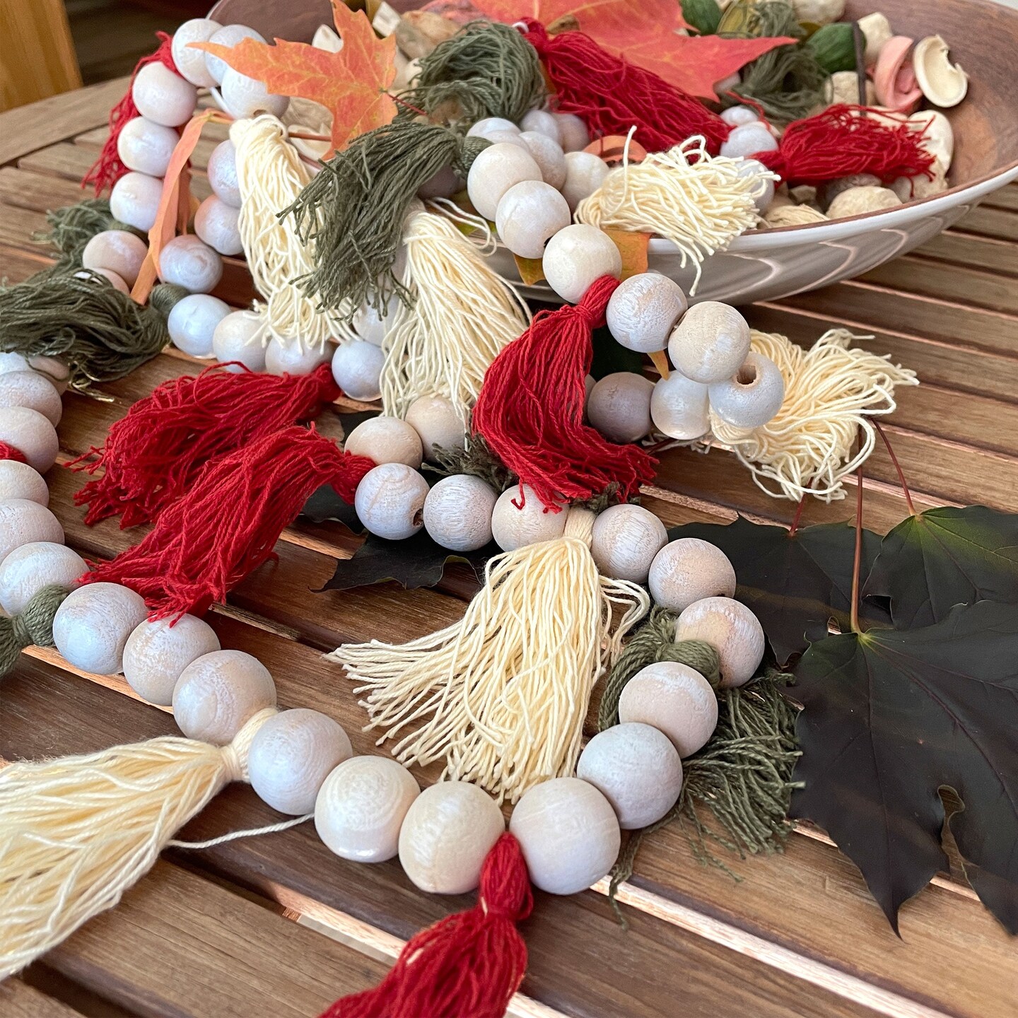 Wood Beads and Tassels Autumn Garland 6ft