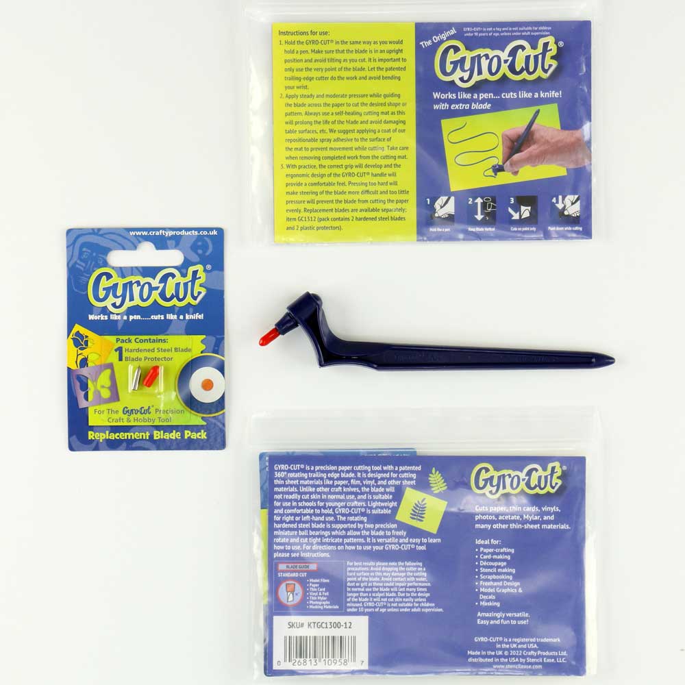 Gyro-Cut Cutting Tool with extra Blade Kit - Rotating Cutting Nib &#x26; Dual Bearings for Paper, Mylar, Vinyl and More (Gyro Cut with extra spare nib)