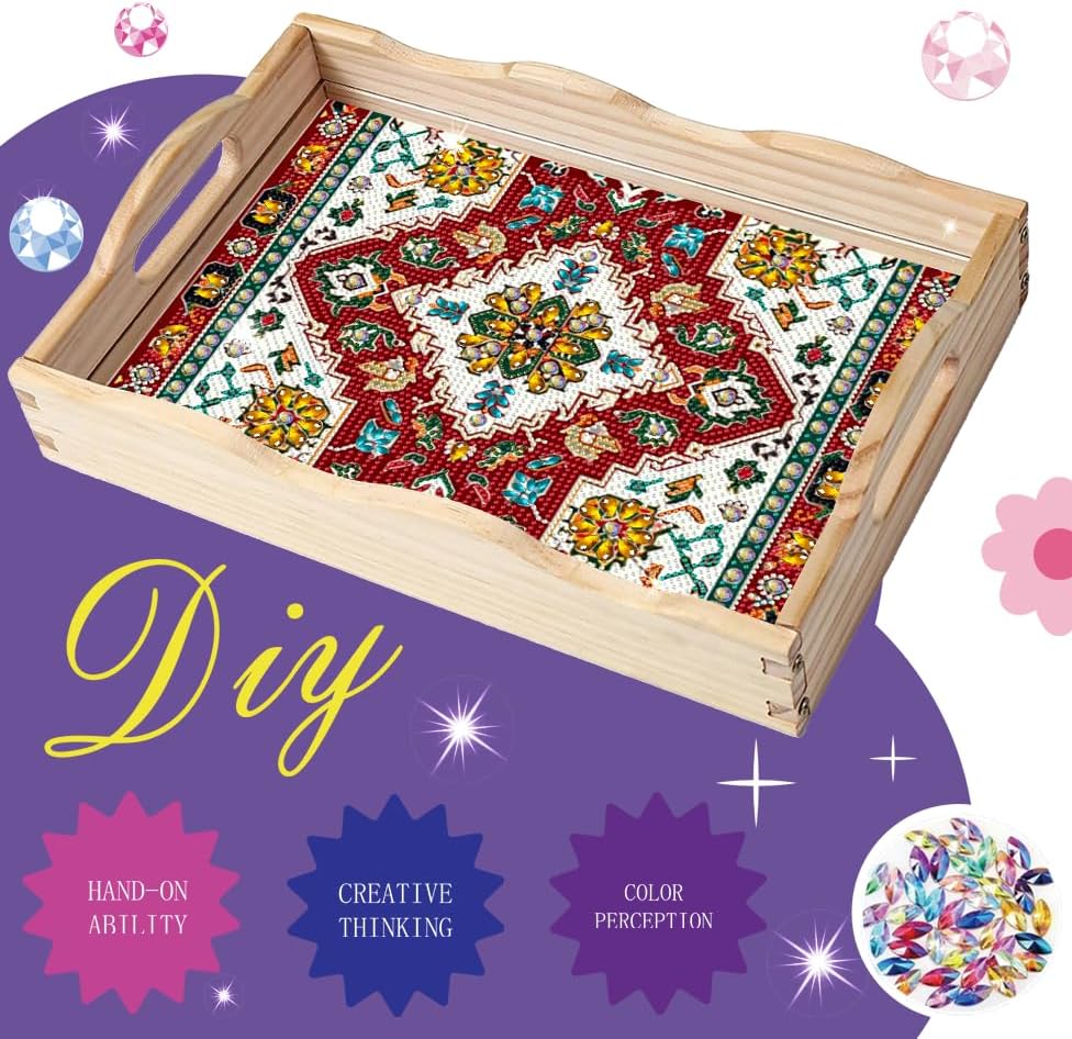Wooden Serving Trays with Handles 5D Diamond Painting Kits for Adults, Trays Decor Diamond Arts Kits, Home or Farmhouse Decor 7.8x11.8 Inches