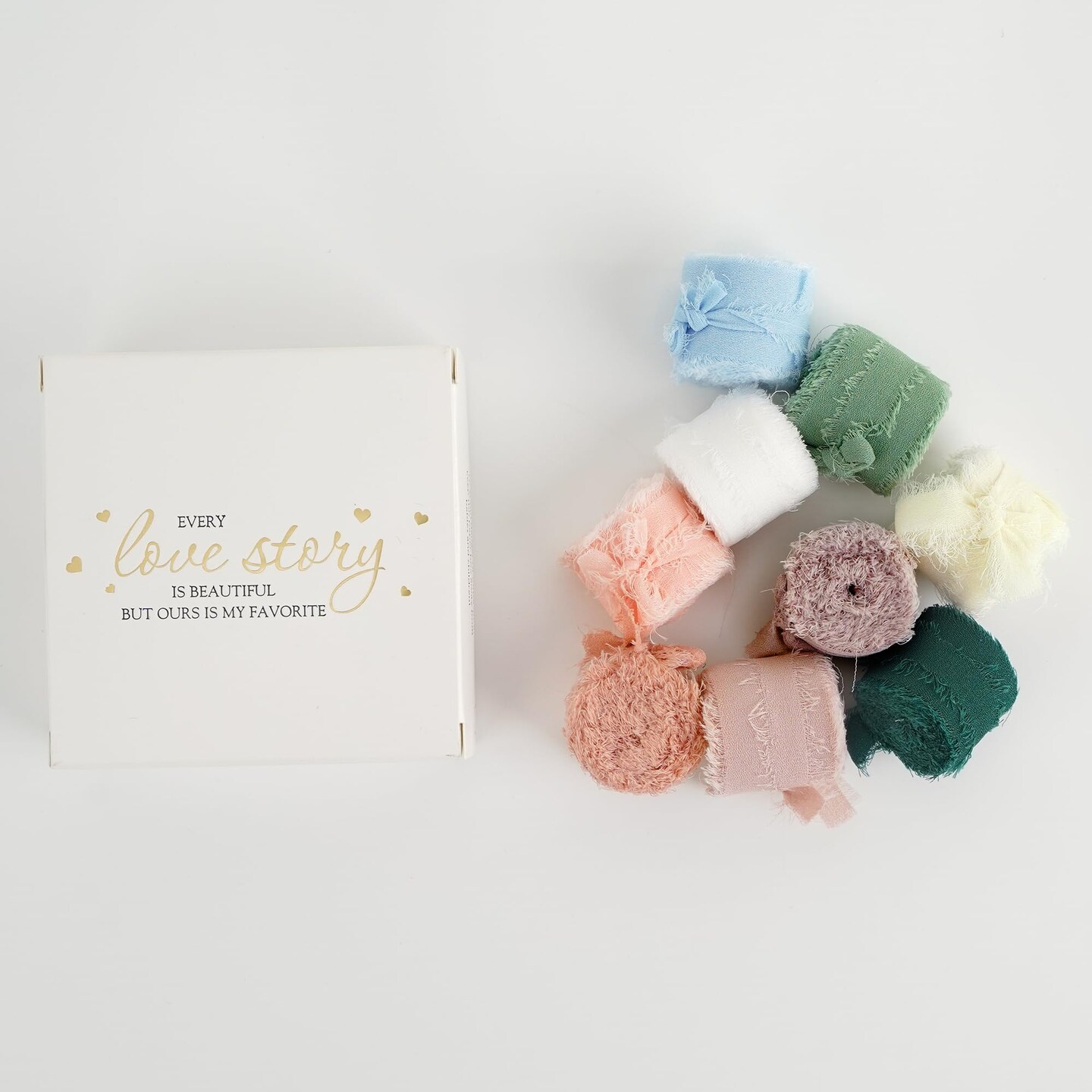 Chiffon Ribbon 1 Inch Frayed Ribbon Chiffon Silk Ribbon Assorted Frayed Edge Ribbon Mixed Color Ribbon Set Thin Chiffon Ribbons for Crafts, Gift Wrapping, Wedding Invitation (9 Rolls 27 Yards)