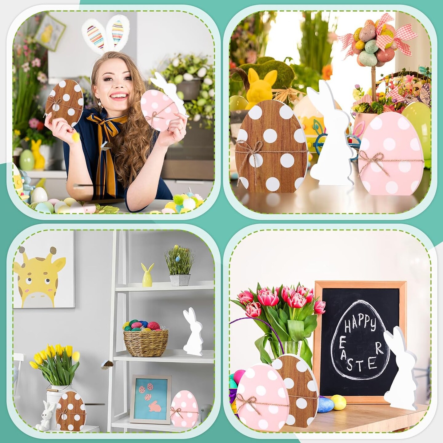 3 Pcs Easter Decorations Easter Wooden Eggs Table Decor Happy Easter Egg Blocks