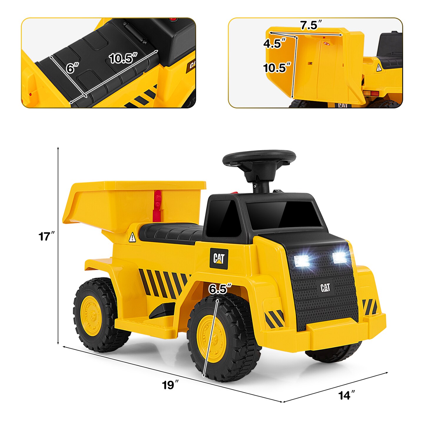 Yellow Electric 6V Licensed Caterpillar Construction Ride-On Vehicle with One-Button Start
