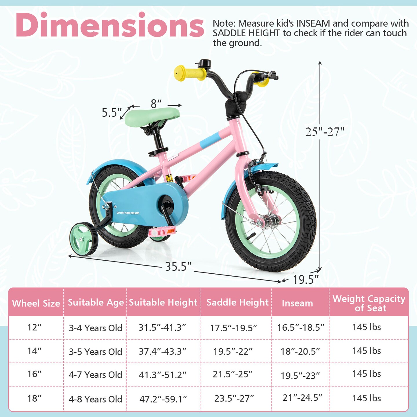 Pink Kids Bike with Adjustable Handlebar and Saddle for Comfortable Riding