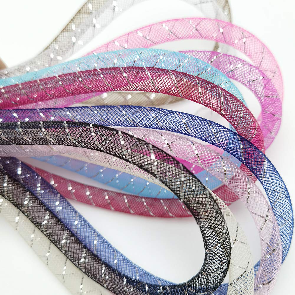 Craft Assorted 13 Colors 26Yards Solid Mesh Tube Deco Flex for Wreaths Crafts (Mix, 3/8&#x22;(8mm))