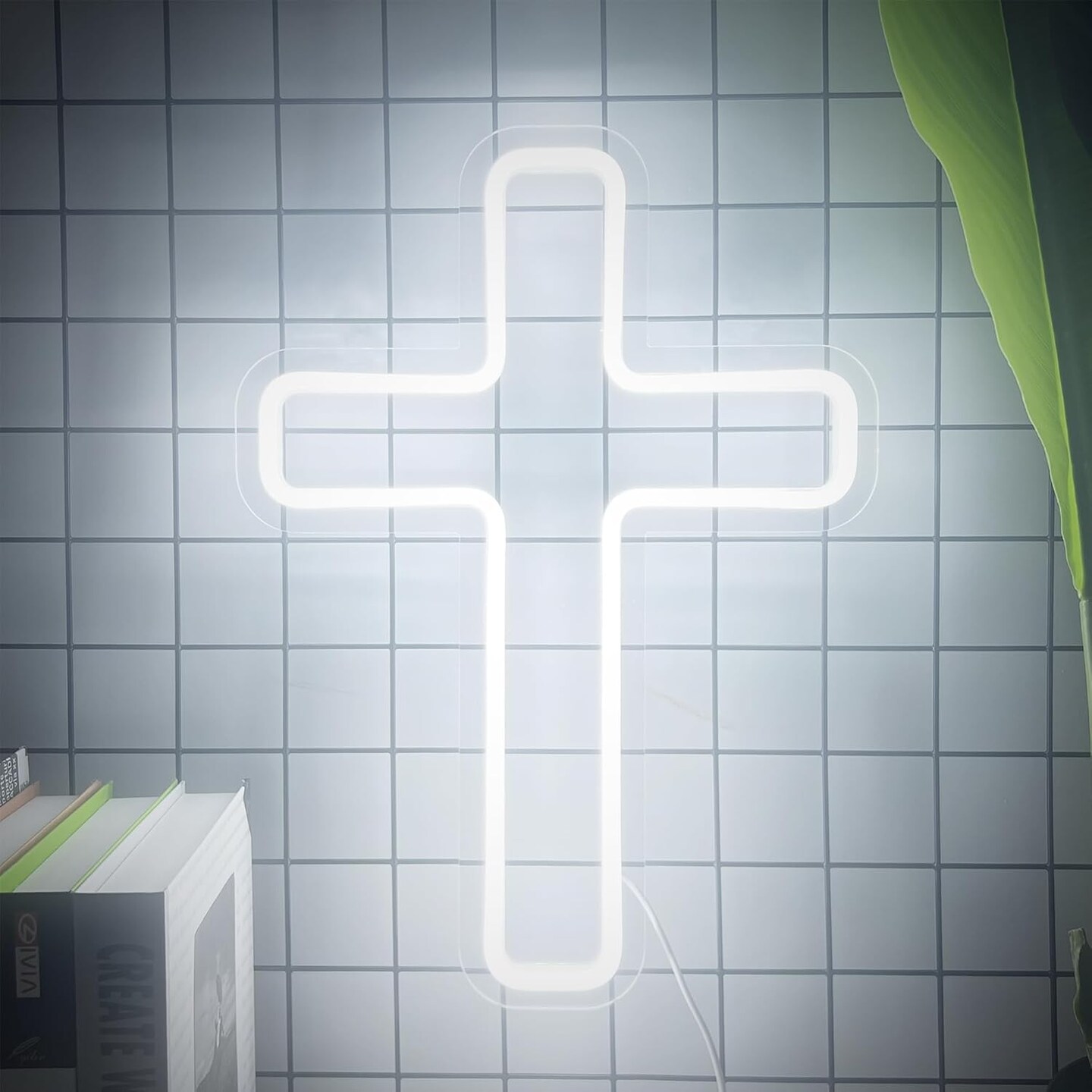 Cross Neon Sign, LED Cross Neon Lights for Window Decor, Hanging Jesus Neon Light up Signs for Wall, Christening Day Church Festivals Party Home Weddings Party Meditation Easter Christmas Gift Decoration