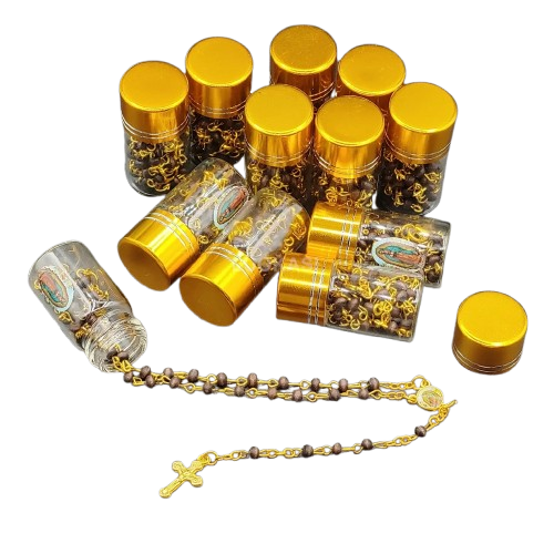 12 Black Beads Rosary Crucifix Cross in Glass Bottle Beaded Baptism Christiening