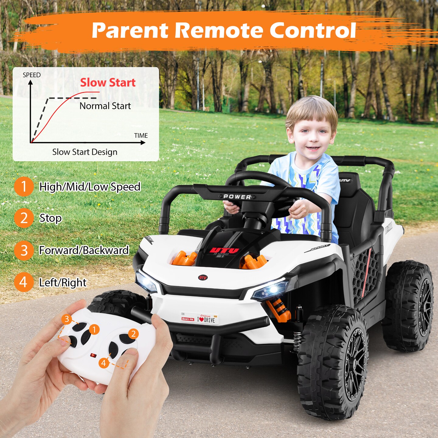 Red 12V Ride-On Truck Off-Road UTV for Kids with Parental Remote & LED Lights