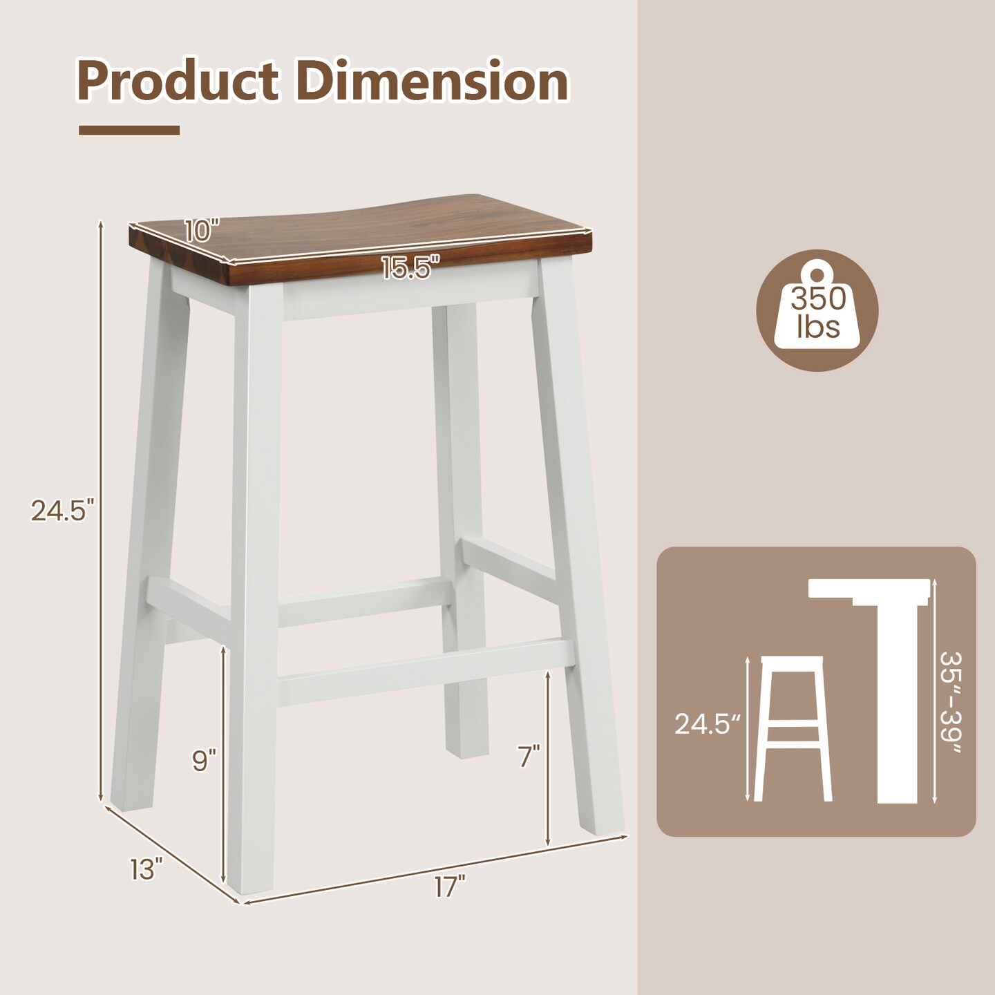Rubber Wood Acacia Wood Saddle Bar Stools - Set of 2