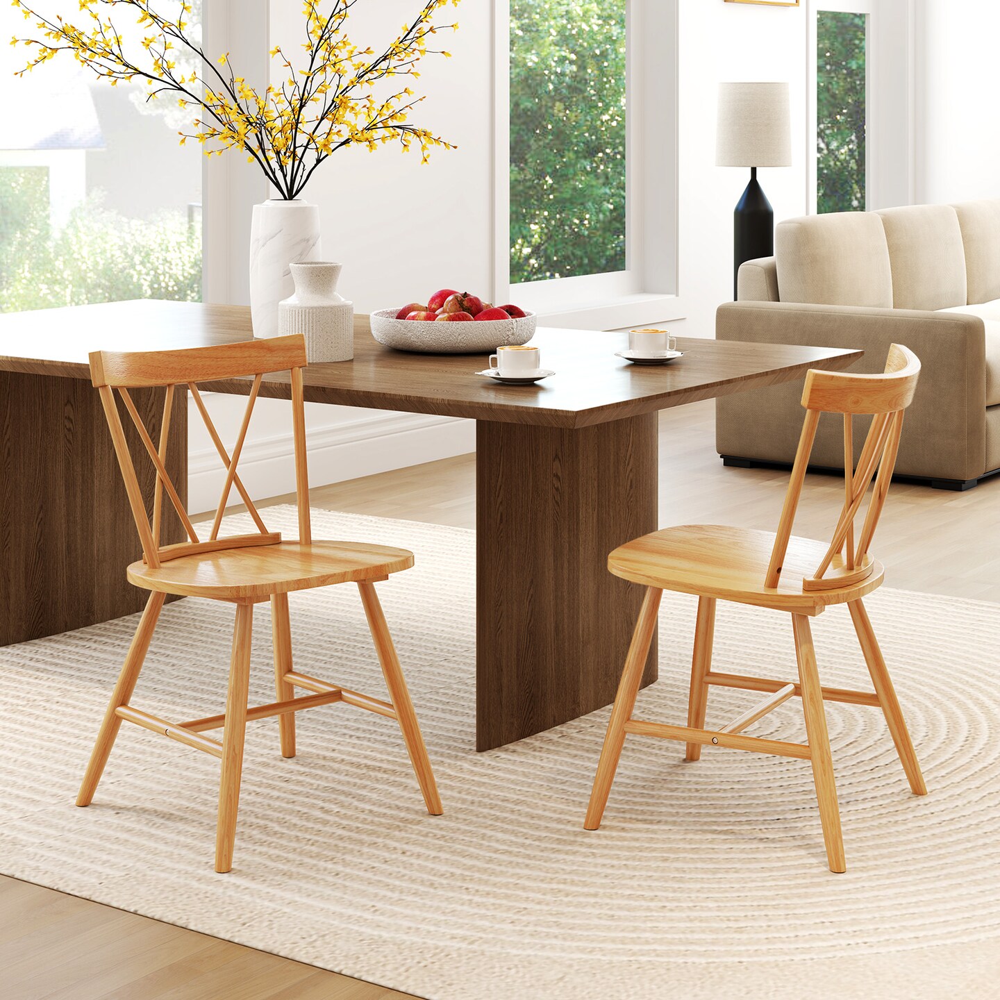 Farmhouse Dining Chair Set of 2, Rubber Wood Frame, Comfortable Seating for Kitchen and Dining Rooms