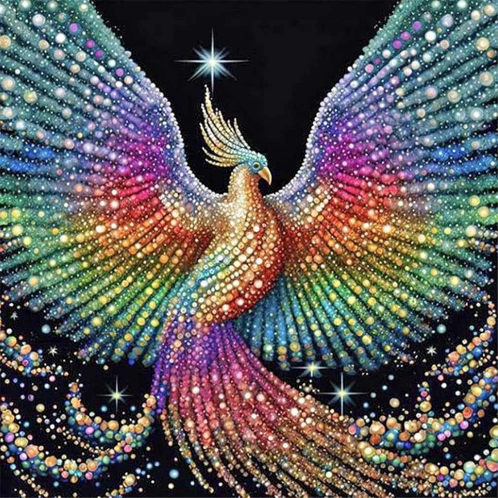 5D Phoenix Diamond Painting Kits for Adult, Fire Phoenix Full Drill Round Diamond Cross Stitch Colorful Painting