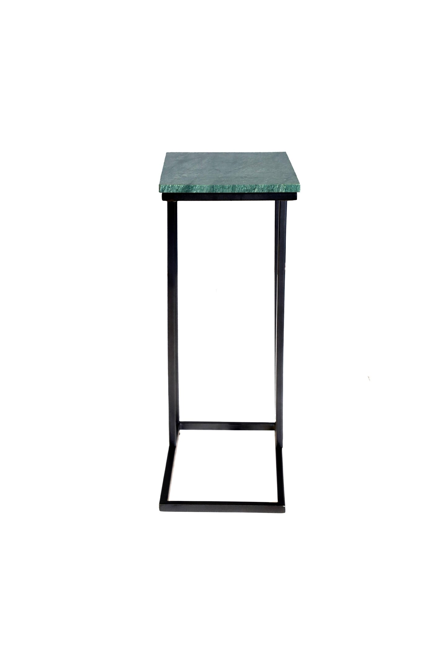 Green Marble &#x22;C&#x22; Table With Grey Metal Frame-24 Inch Height