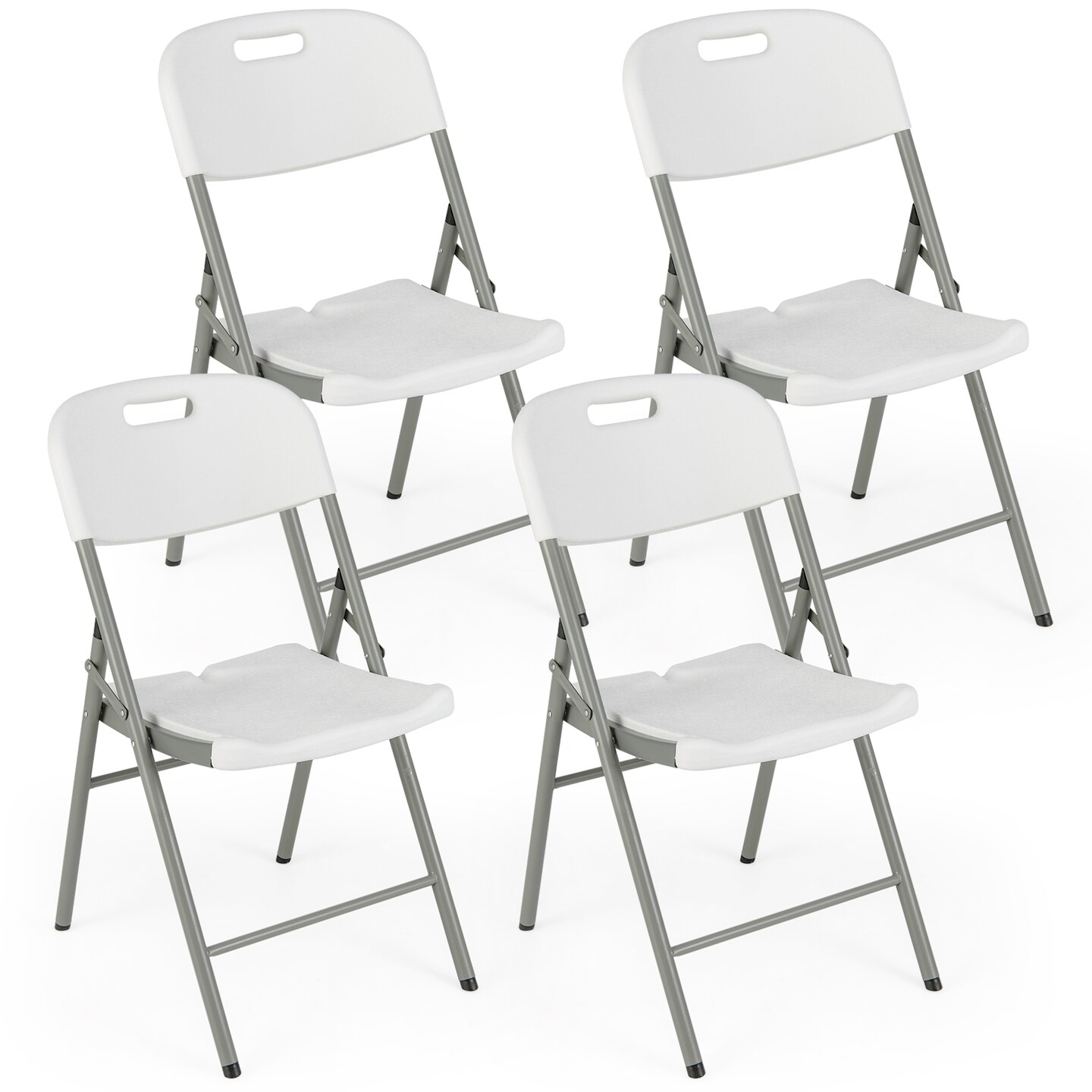 4 Pack Folding Stackable Chairs with Metal Frame and Carrying Handle-White