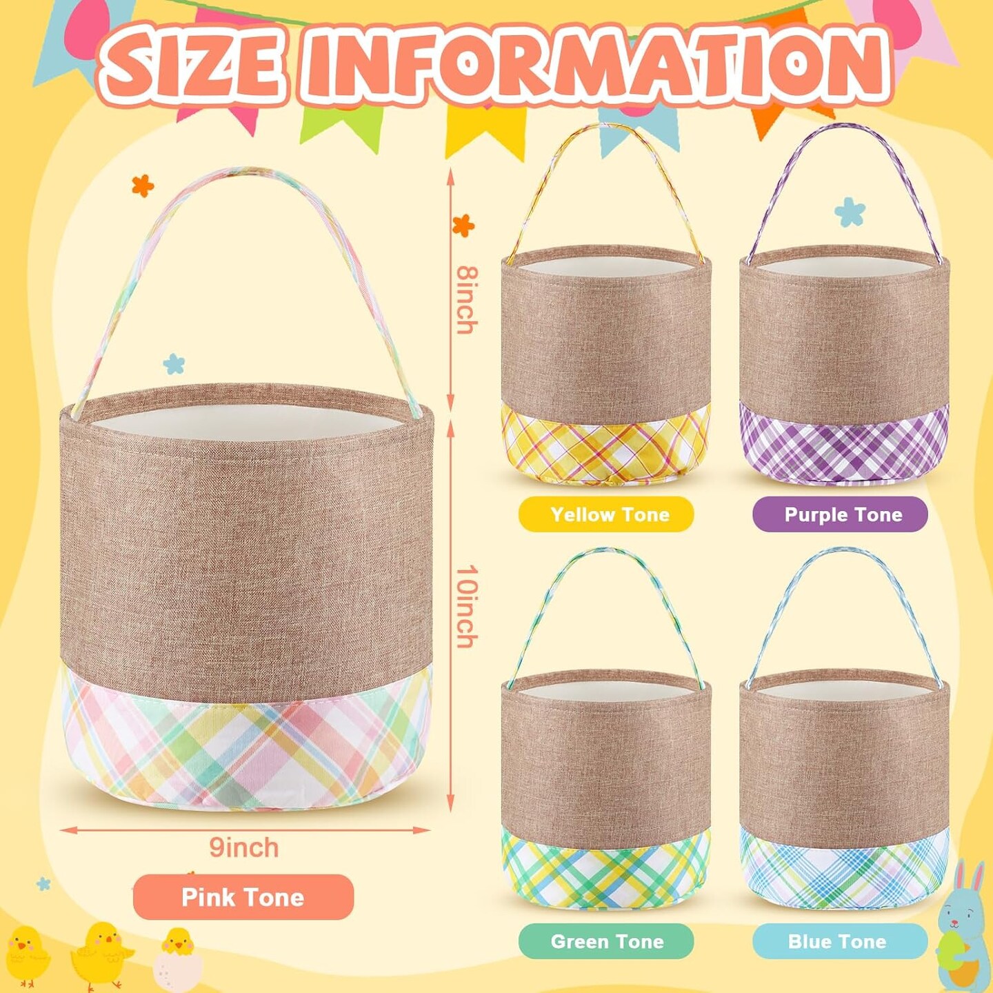 5 Pieces Easter Bunny Bags Sublimation Blank DIY Baskets Heat Transfer Baskets Sublimation Bags for DIY, Decorating, Craft Gift(Brown,Plaid)
