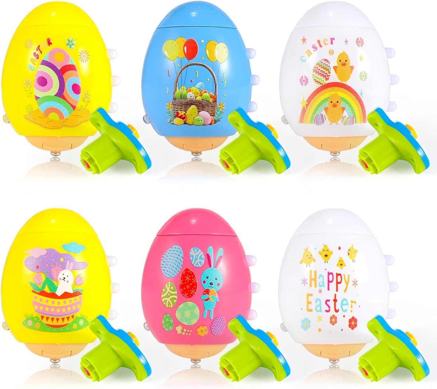 Light Up Easter Eggs Toy Gifts for Kids, 6 Cute Easter Egg Spinning Tops with Flash &#x26; Music
